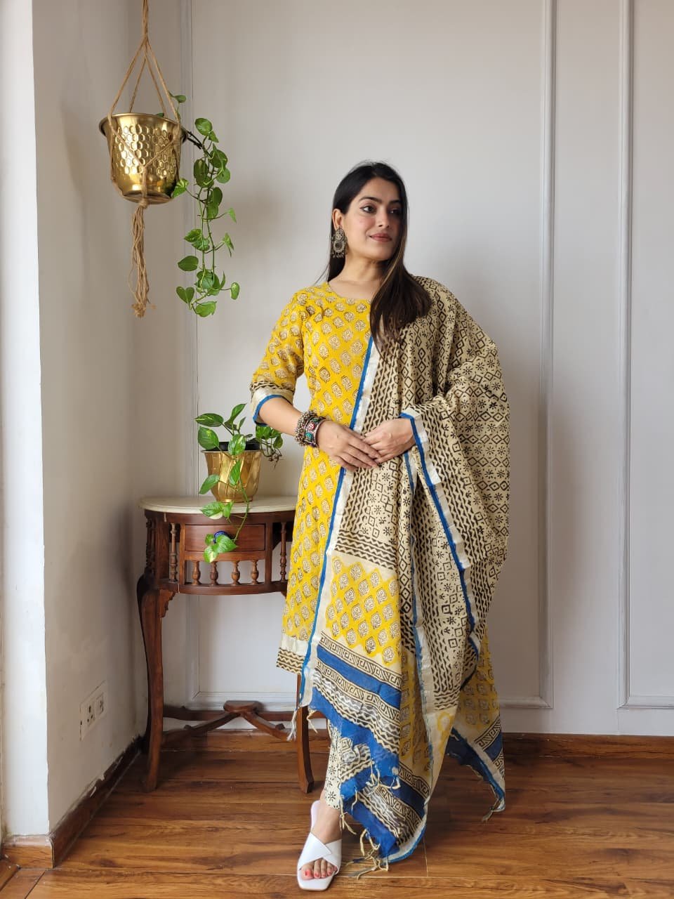 Yellow Bagru Hand Block Printed Linen Suit Set